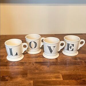 Anthropologie Initial Letter Coffee Tea Mug Set 4 L O V E LOVE Monogram